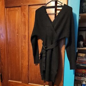 Elegant Black Long Sleeve Wrap Dress